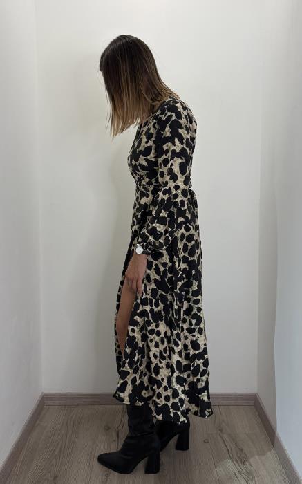 Abito lungo a portafoglio con stampa animalier