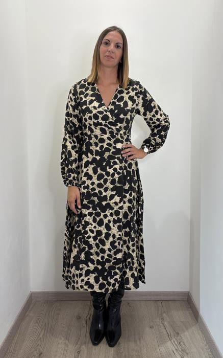 Abito lungo a portafoglio con stampa animalier