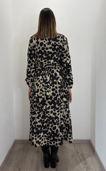 Abito lungo a portafoglio con stampa animalier