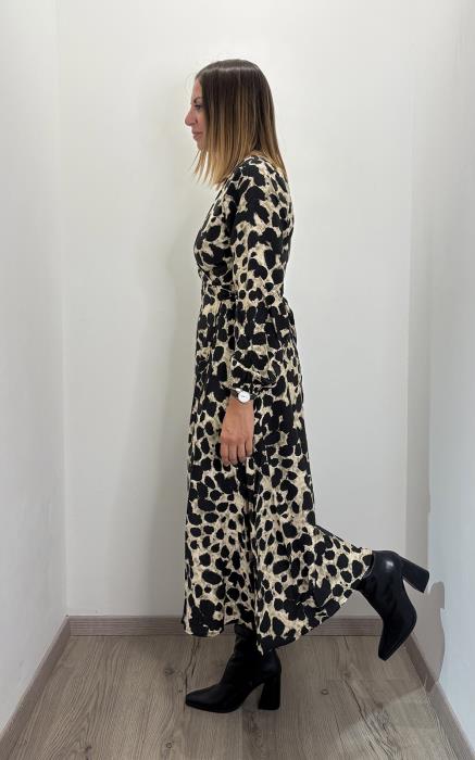 Abito lungo a portafoglio con stampa animalier