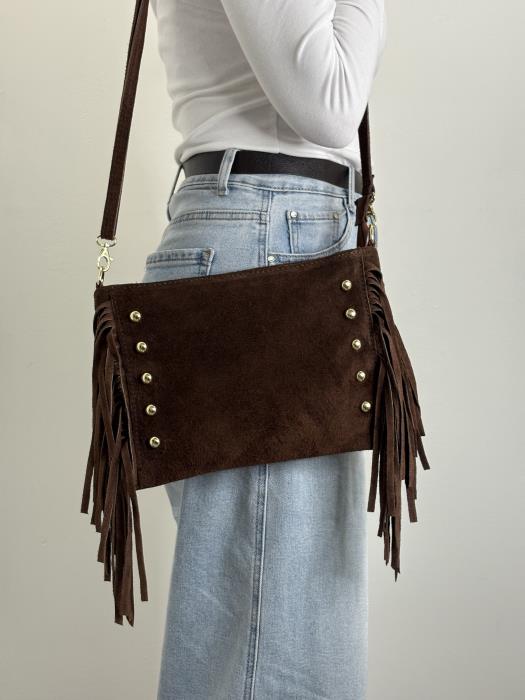 Borsa vera pelle con frange