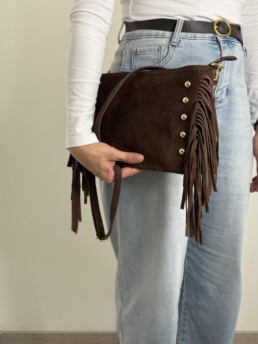 Borsa vera pelle con frange