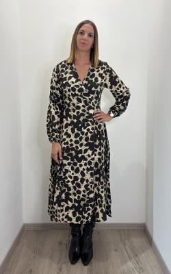 Abito lungo a portafoglio con stampa animalier